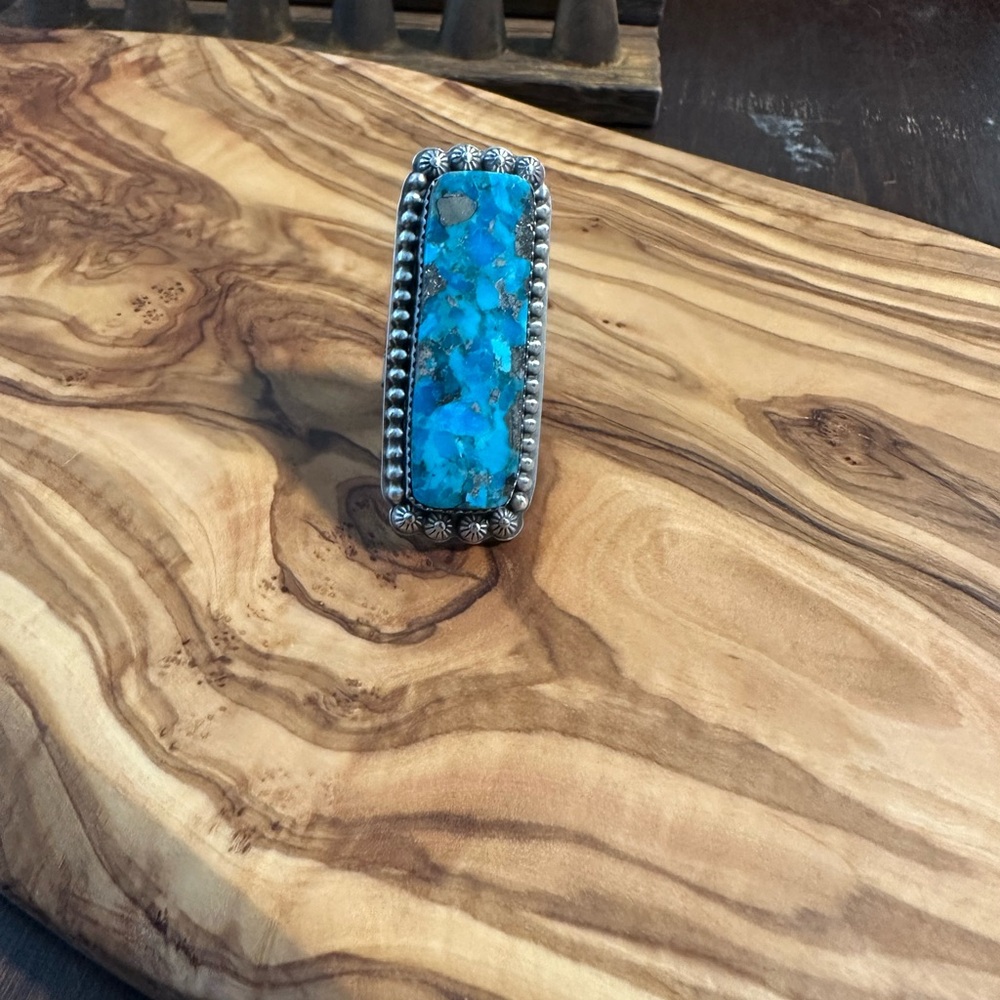 Turquoise Silver Stamped L Women's Ring